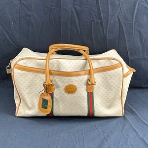 Vtg Gucci Travel Duffel GG Monogram Signature Red & Green Web Stripes Bag